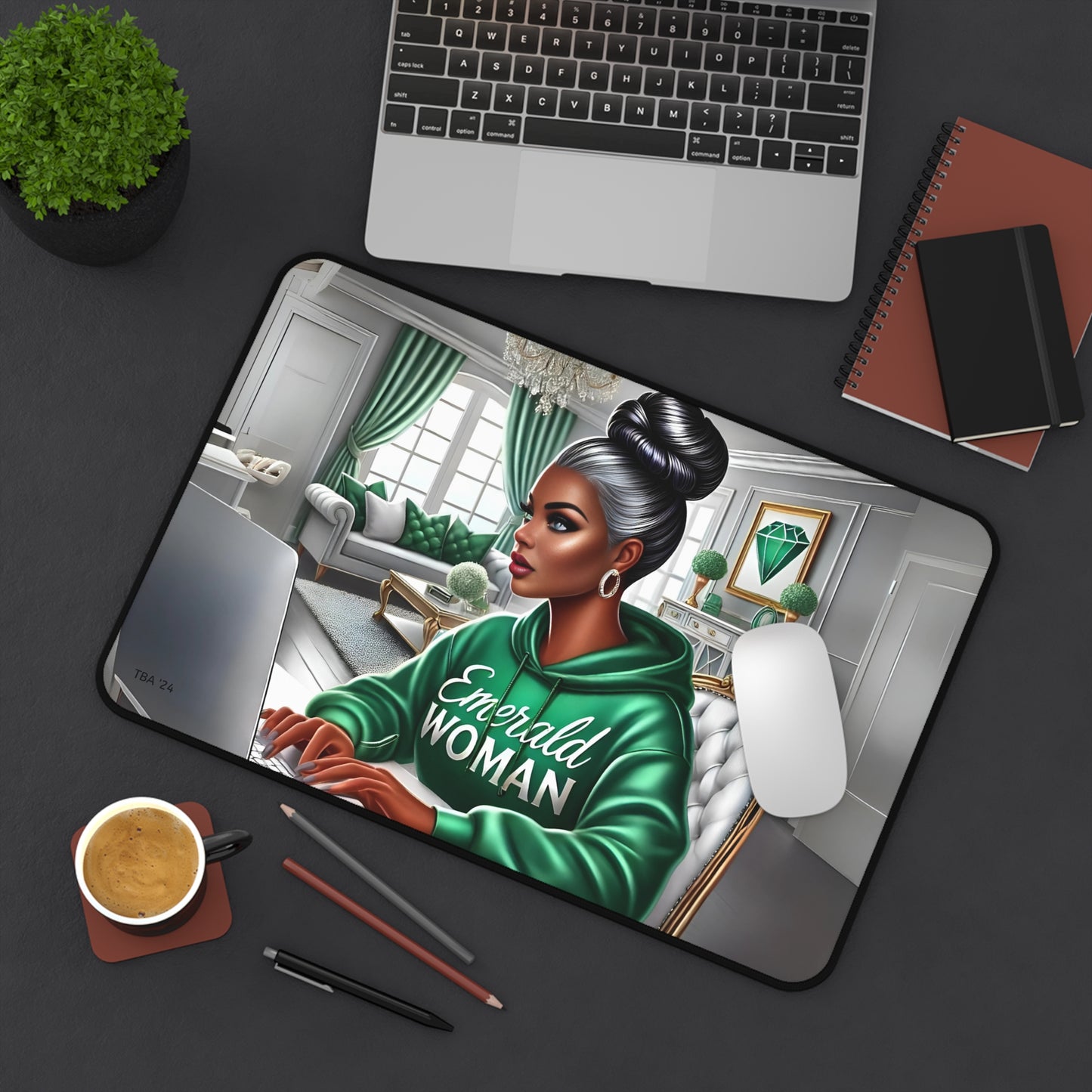 Confidence and Elegance: The Emerald Woman Desk Mat