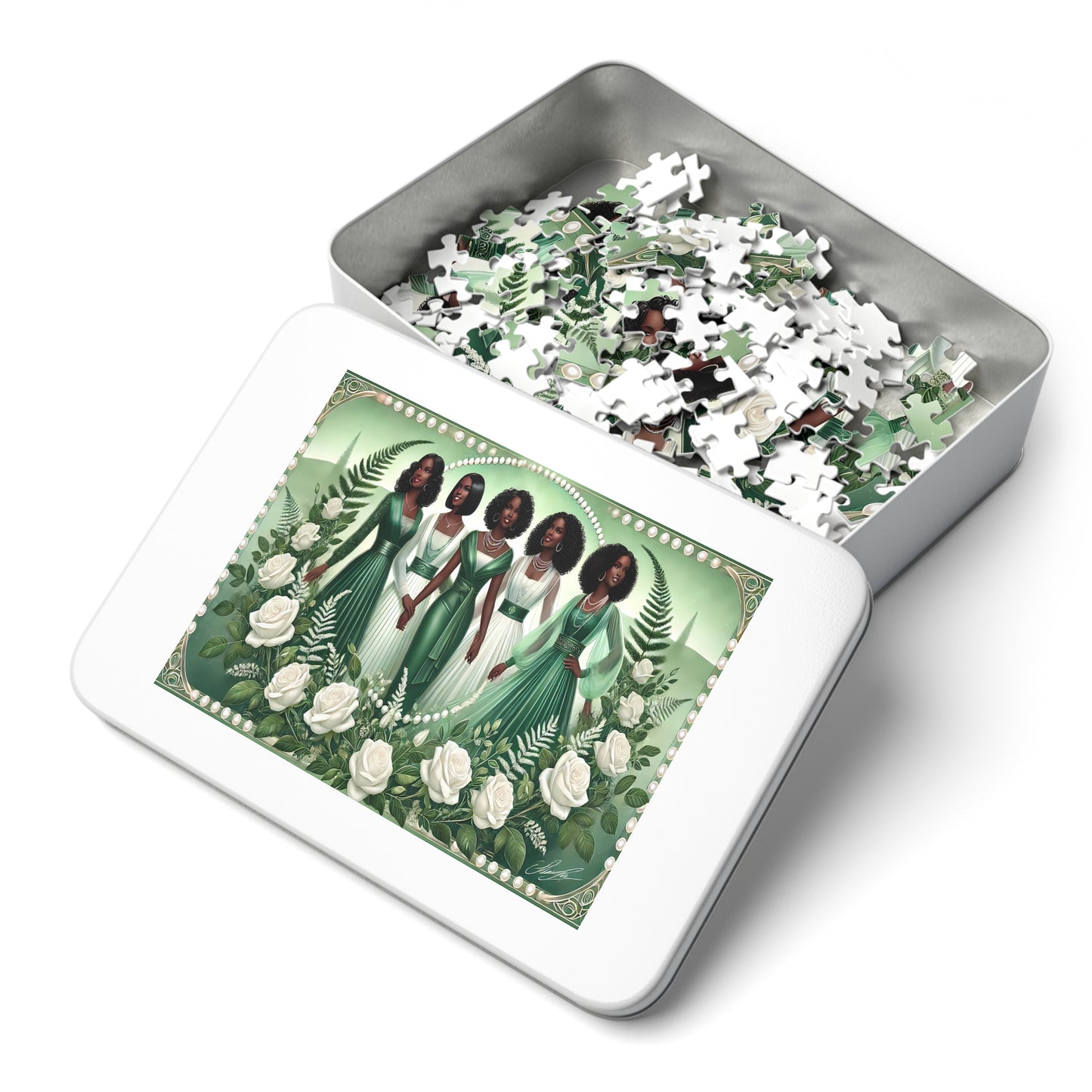 Emerald Sisterhood – A Beautiful Tribute to Connection 💚 Jigsaw Puzzle with Tin