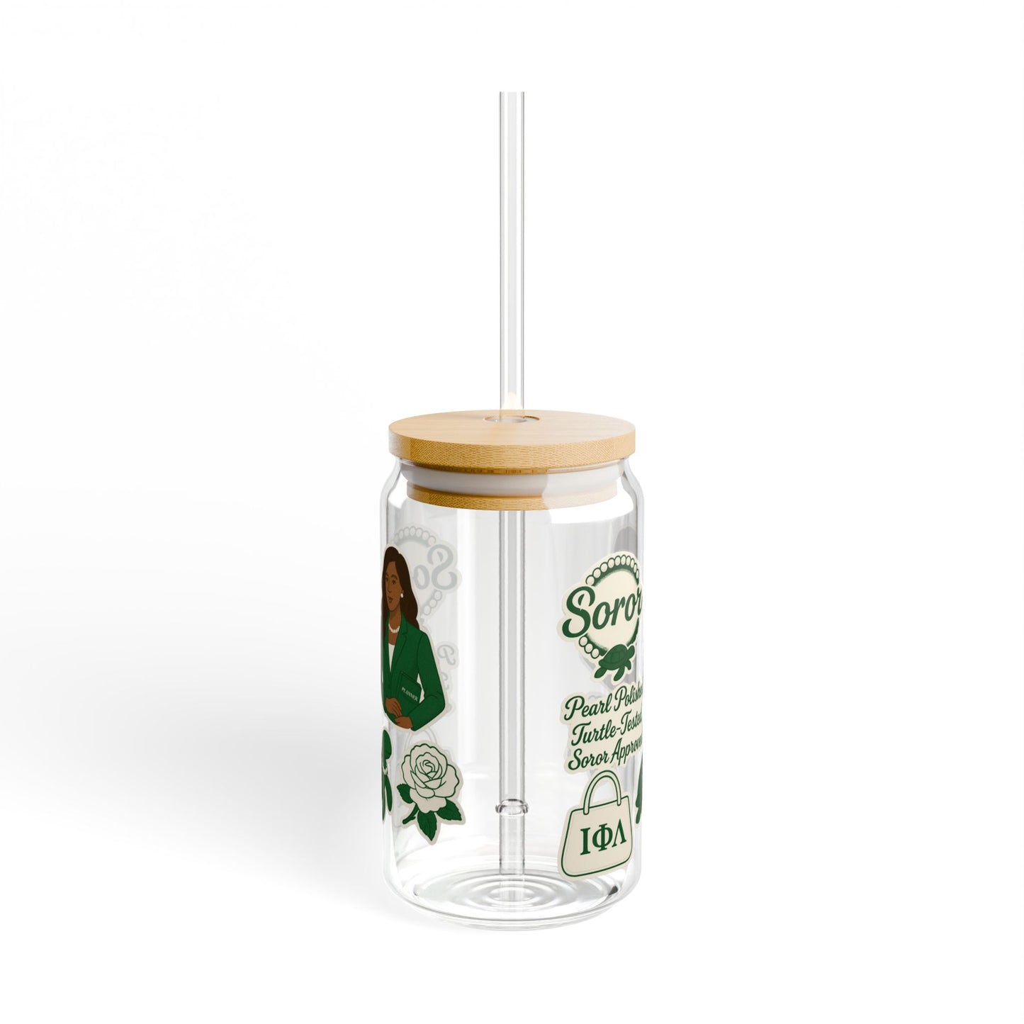 Pearl-Polished & Soror-Approved Sipper Glass 💚