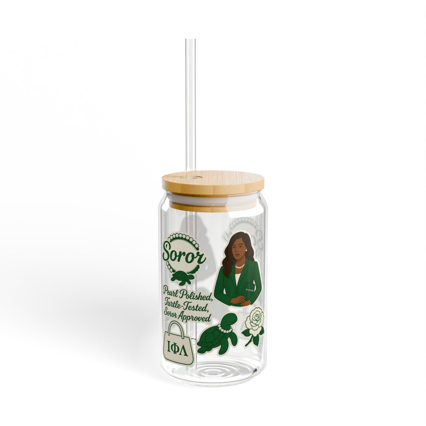 Pearl-Polished & Soror-Approved Sipper Glass 💚