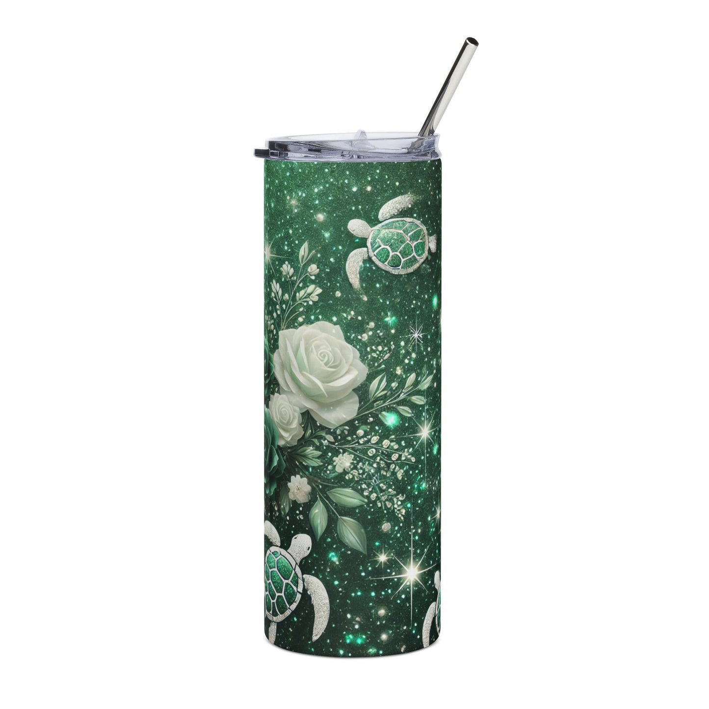 Glitter Turtle and White Rose Tumbler – Sparkle with Sisterhood Style
