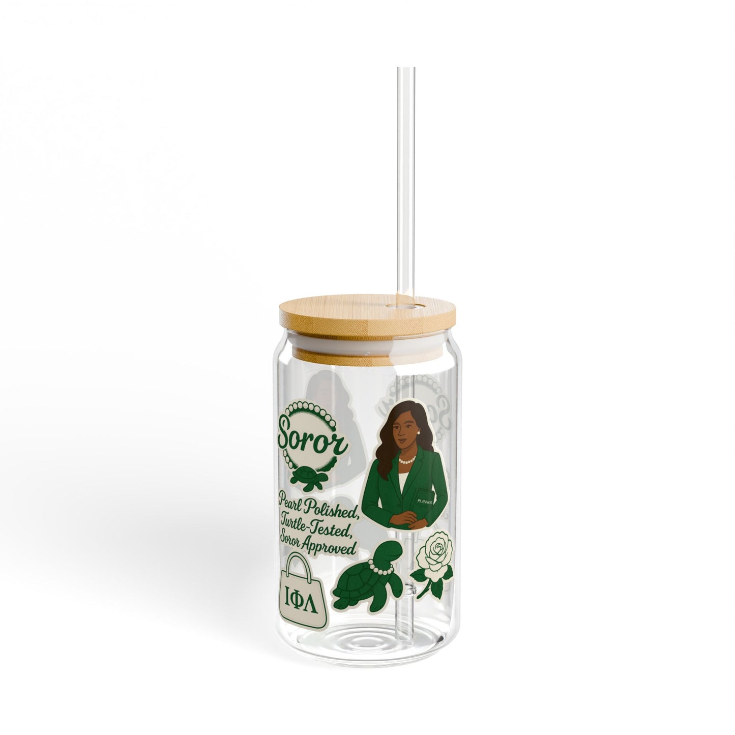 Pearl-Polished & Soror-Approved Sipper Glass 💚
