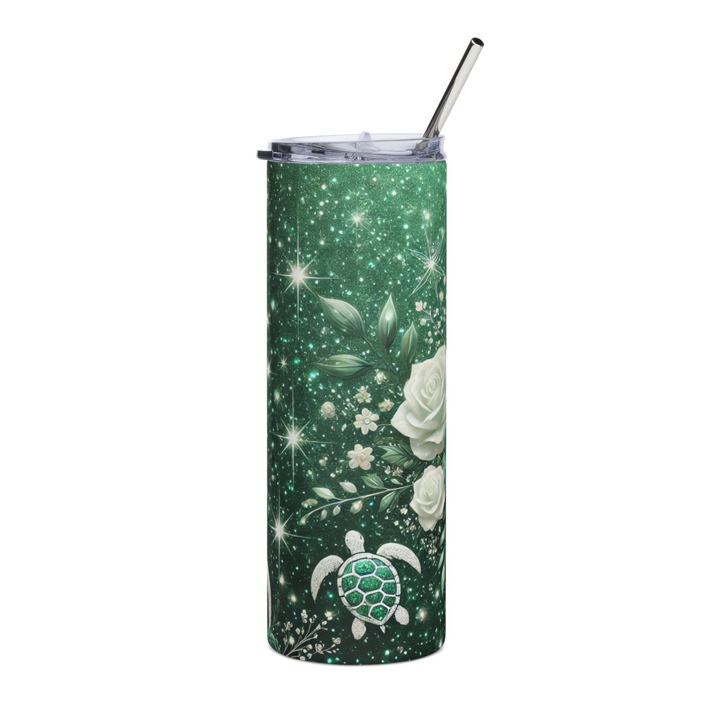 Glitter Turtle and White Rose Tumbler – Sparkle with Sisterhood Style