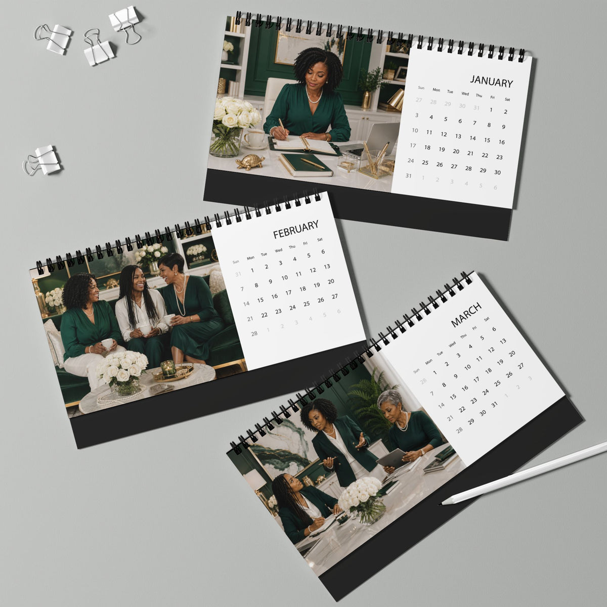 An Emerald Year Desktop Calendar (2027 grid)