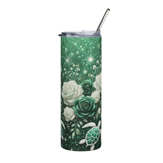 Glitter Turtle and White Rose Tumbler – Sparkle with Sisterhood Style