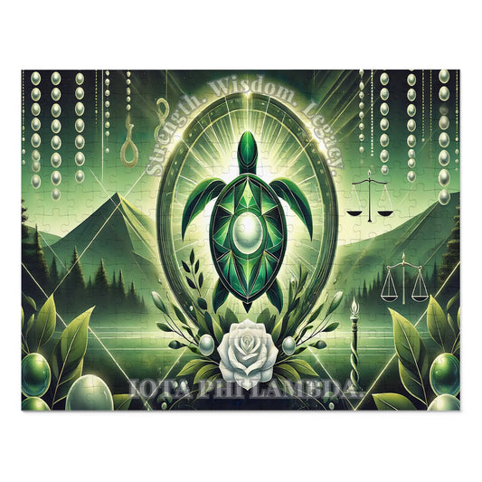 Emerald Turtle Puzzle: Piece Together Strength & Wisdom Jigsaw Puzzle with Tin