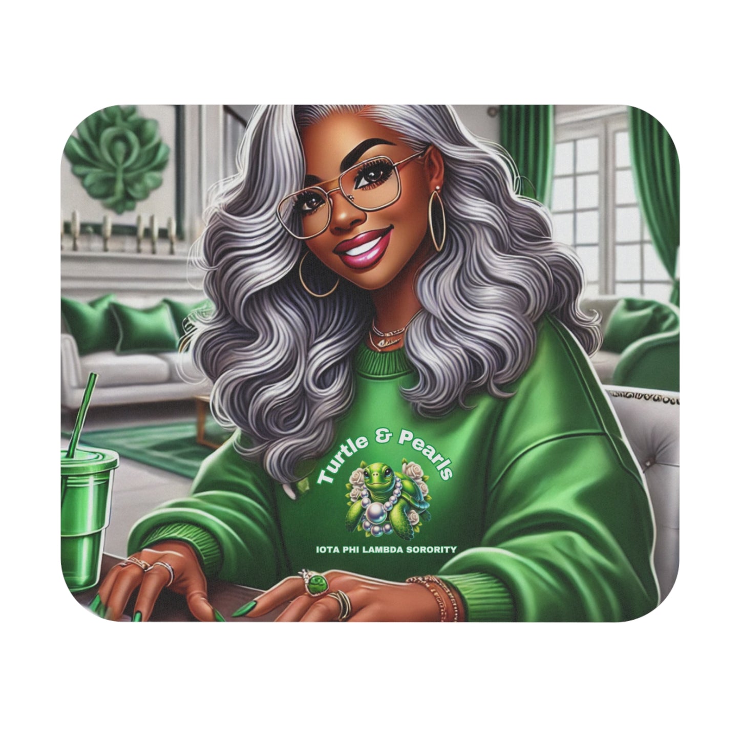 Turtle & Pearls Mousepad – Classy Desk Vibes for Sorors
