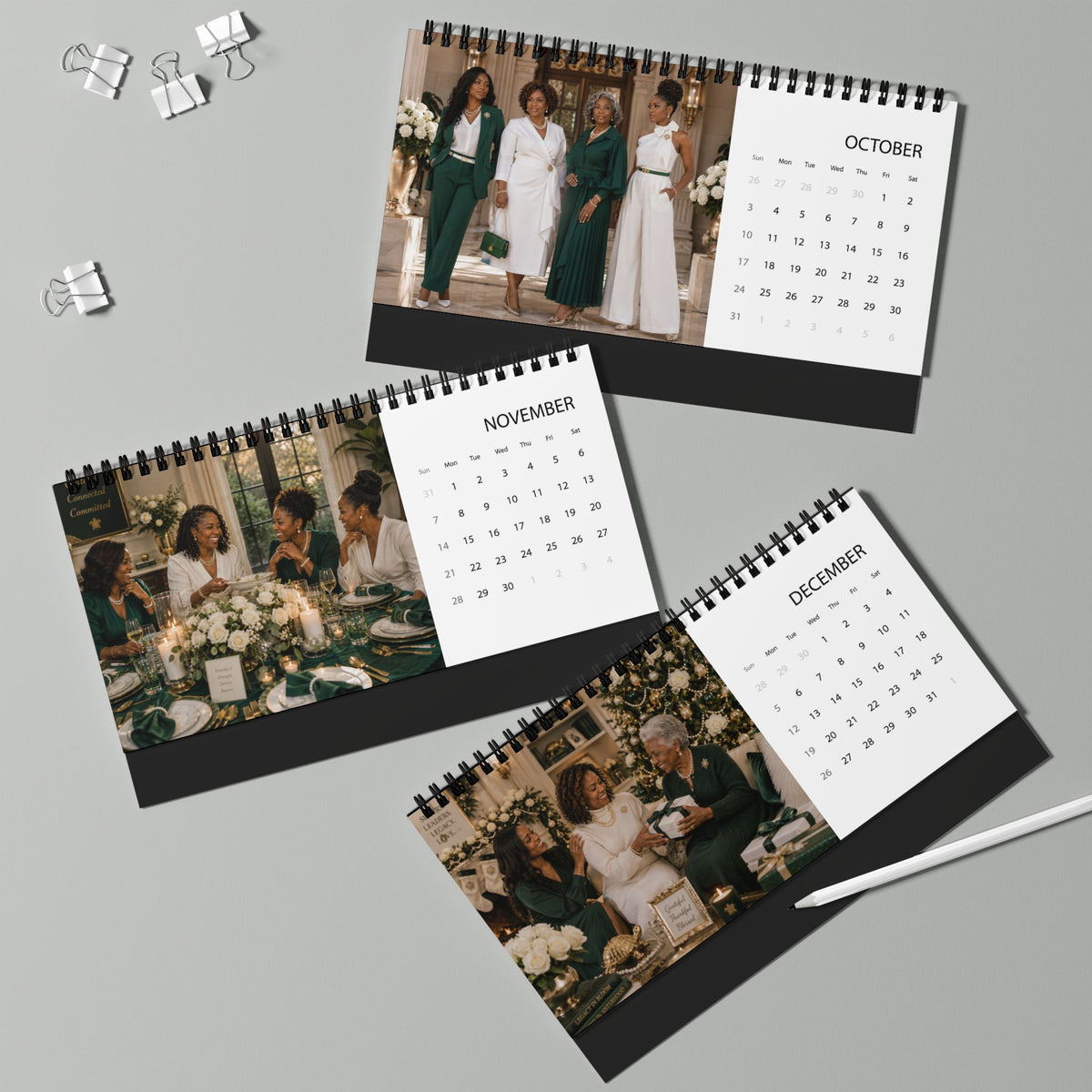 An Emerald Year Desktop Calendar (2027 grid)