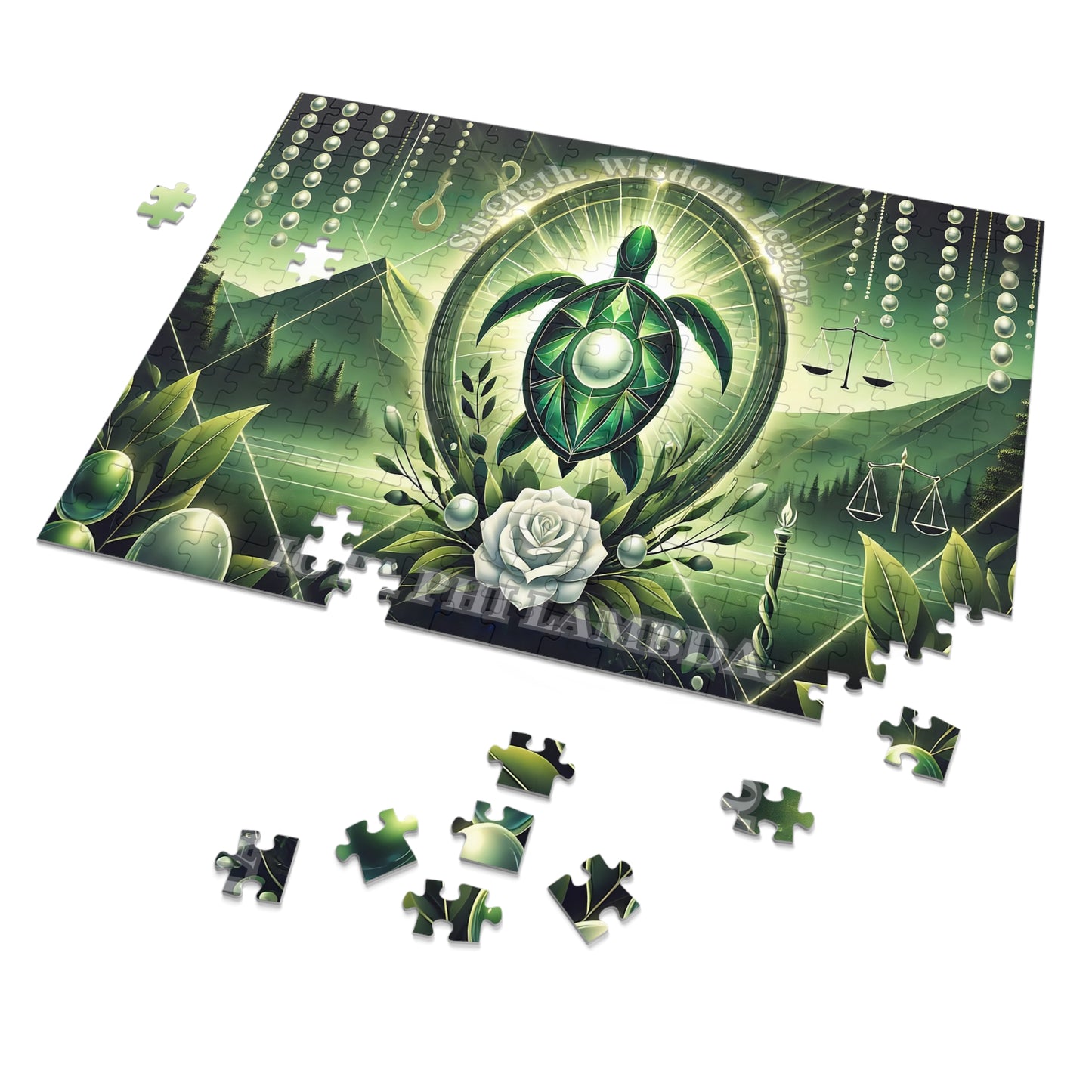 Emerald Turtle Puzzle: Piece Together Strength & Wisdom Jigsaw Puzzle with Tin