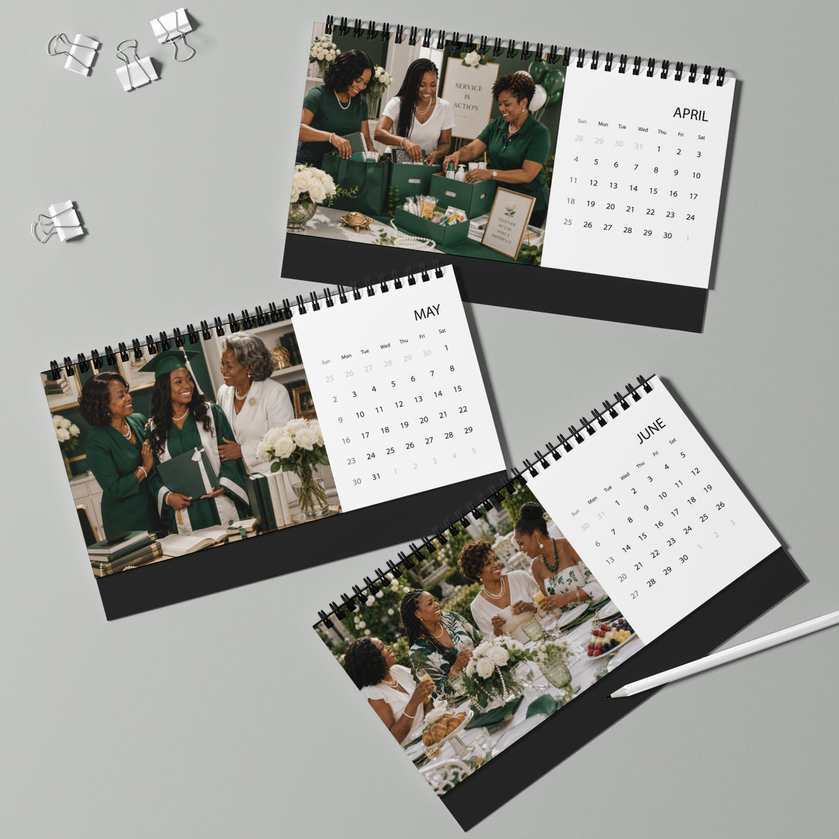 An Emerald Year Desktop Calendar (2027 grid)