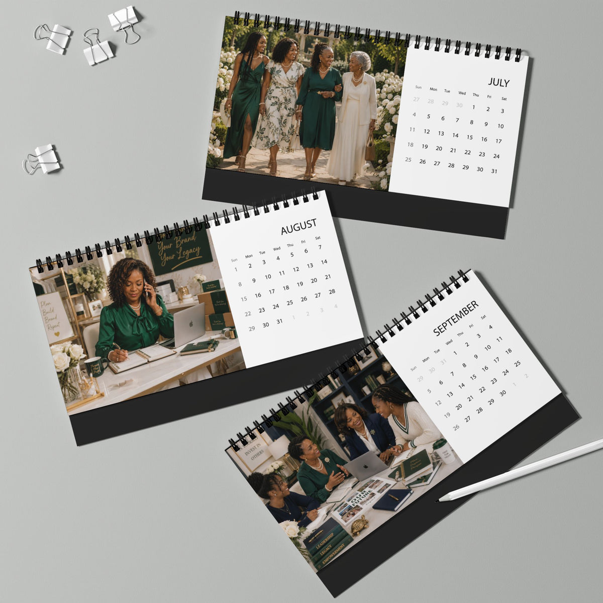 An Emerald Year Desktop Calendar (2027 grid)