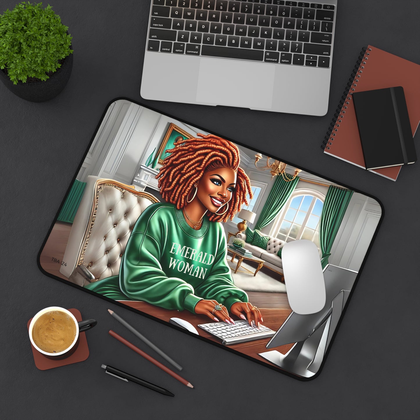 Empowered and Confident: The Emerald Woman Desk Mat