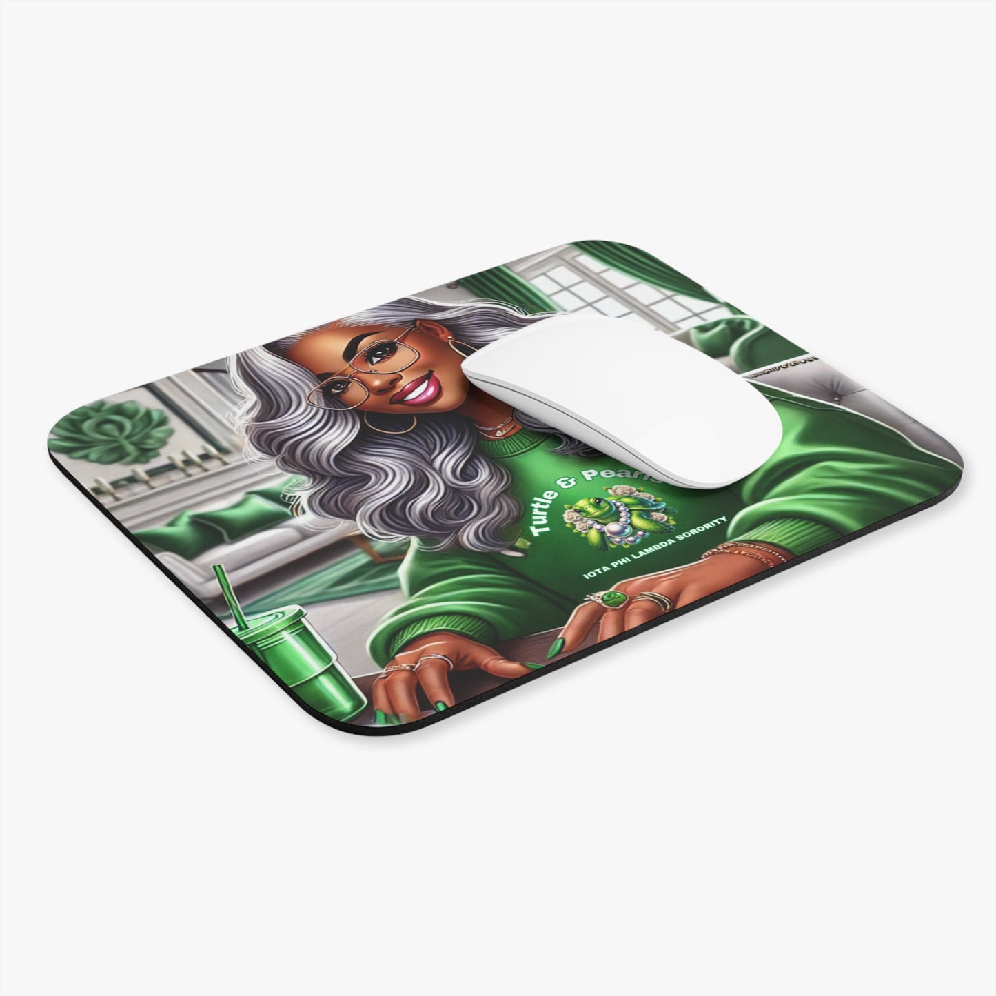 Turtle & Pearls Mousepad – Classy Desk Vibes for Sorors